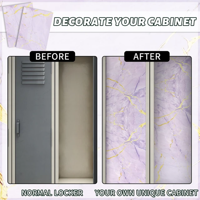 Alt view image 4 of 6 - 12 Pcs Back to School Locker Magnetic Wallpaper, Marble, Purple Gold Removable Design Magnetic Locker Sheet Trimmable Wall Wallpaper Decoration Decorative Easy Install