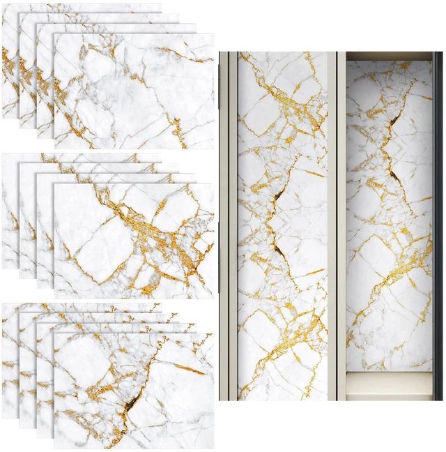 Main image of 12 Pcs Back to School Locker Magnetic Wallpaper, Marble, White Gold Removable Design Magnetic Locker Sheet Trimmable Wall Wallpaper Decoration Decorative Easy Install
