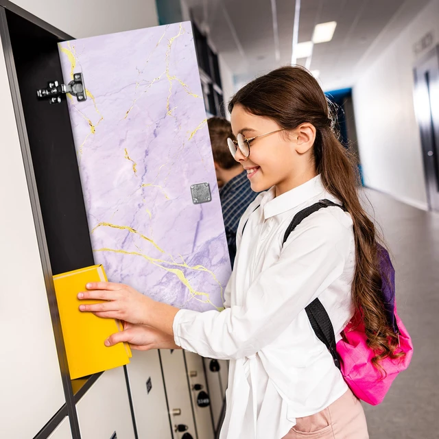 Alt view image 6 of 6 - 12 Pcs Back to School Locker Magnetic Wallpaper, Marble, Purple Gold Removable Design Magnetic Locker Sheet Trimmable Wall Wallpaper Decoration Decorative Easy Install