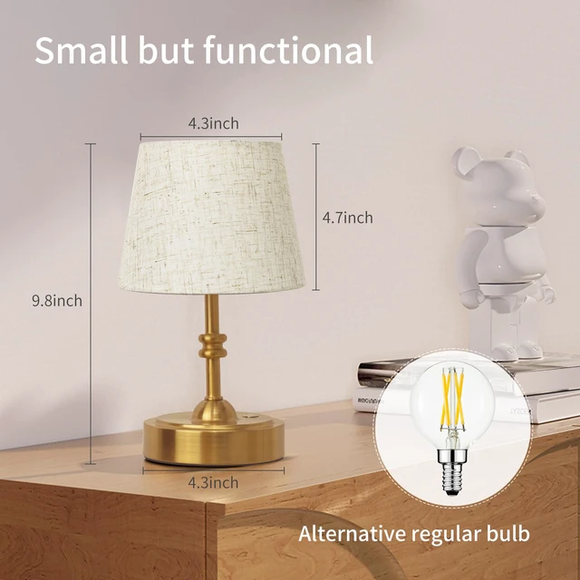 Alt view image 5 of 7 - Small Cordless Lamp, Battery Operated Table lamp Dimmable, 4000mAh Rechargeable, Touch Bedside Lamp with Beige Linen Fabric Shade, 2700K Bulb Included, for Dining, Patio, Bathroom(Gold)