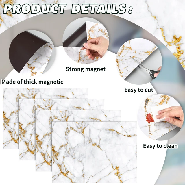 Alt view image 2 of 6 - 12 Pcs Back to School Locker Magnetic Wallpaper, Marble, White Gold Removable Design Magnetic Locker Sheet Trimmable Wall Wallpaper Decoration Decorative Easy Install