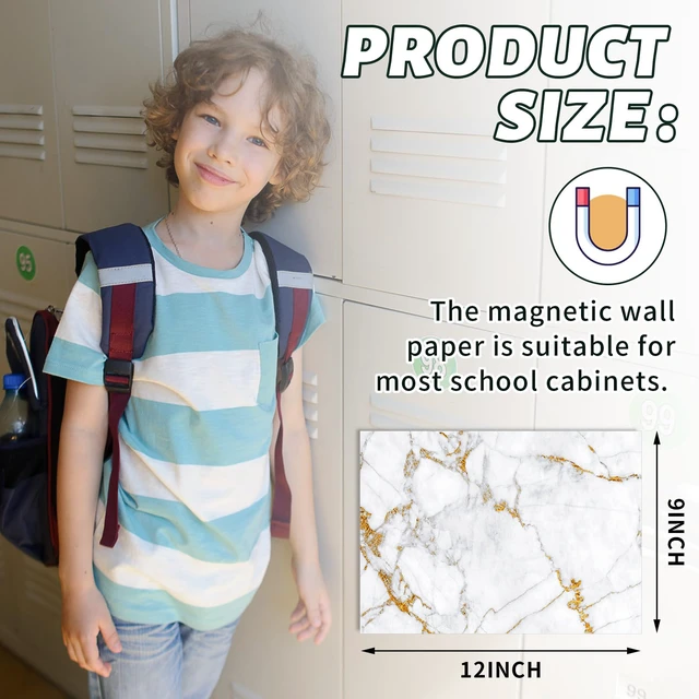 Alt view image 3 of 6 - 12 Pcs Back to School Locker Magnetic Wallpaper, Marble, White Gold Removable Design Magnetic Locker Sheet Trimmable Wall Wallpaper Decoration Decorative Easy Install
