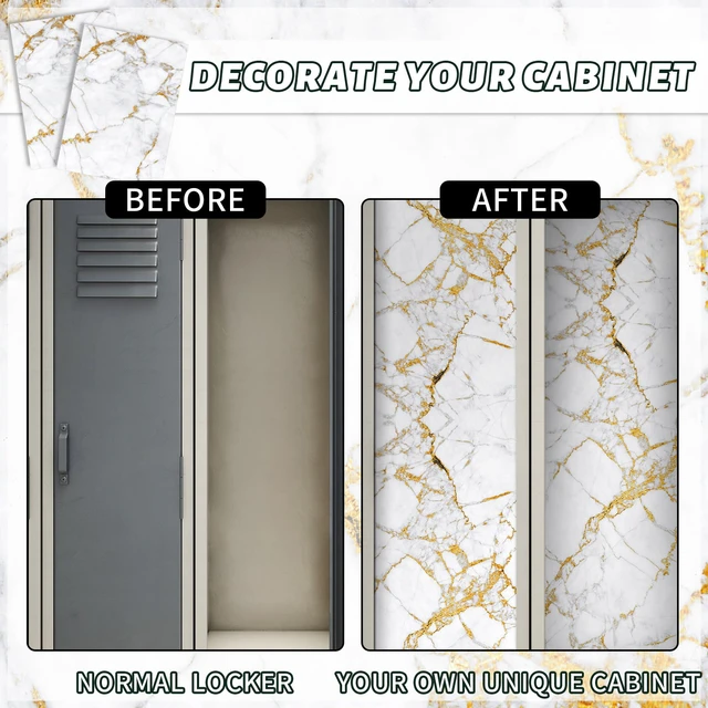 Alt view image 4 of 6 - 12 Pcs Back to School Locker Magnetic Wallpaper, Marble, White Gold Removable Design Magnetic Locker Sheet Trimmable Wall Wallpaper Decoration Decorative Easy Install