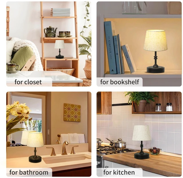 Alt view image 7 of 7 - Small Cordless Lamp, Battery Operated Table lamp Dimmable, 4000mAh Rechargeable, Touch Bedside Lamp with Beige Linen Shade, 2700K Bulb Included, for Dining, Patio, Bathroom(Black)