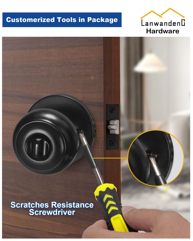 Alt view image 2 of 7 - (4 Pack) Entry Door Knobs with Lock and Keyed Alike, Interior/Exterior Flat Ball Door Locks for Bedroom/Bathroom/Front/Offic Doors, Matte Black Finish