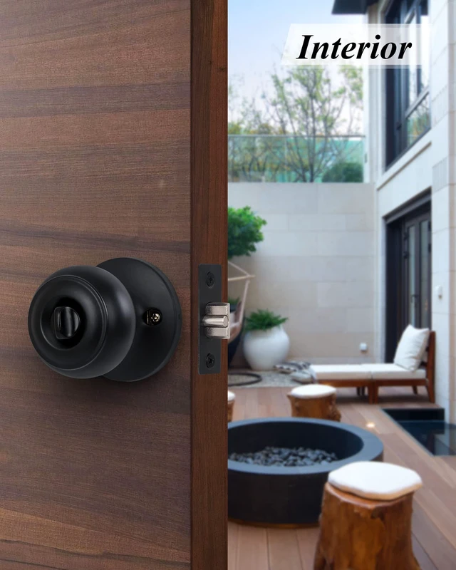 Alt view image 4 of 7 - (4 Pack) Entry Door Knobs with Lock and Keyed Alike, Interior/Exterior Flat Ball Door Locks for Bedroom/Bathroom/Front/Offic Doors, Matte Black Finish