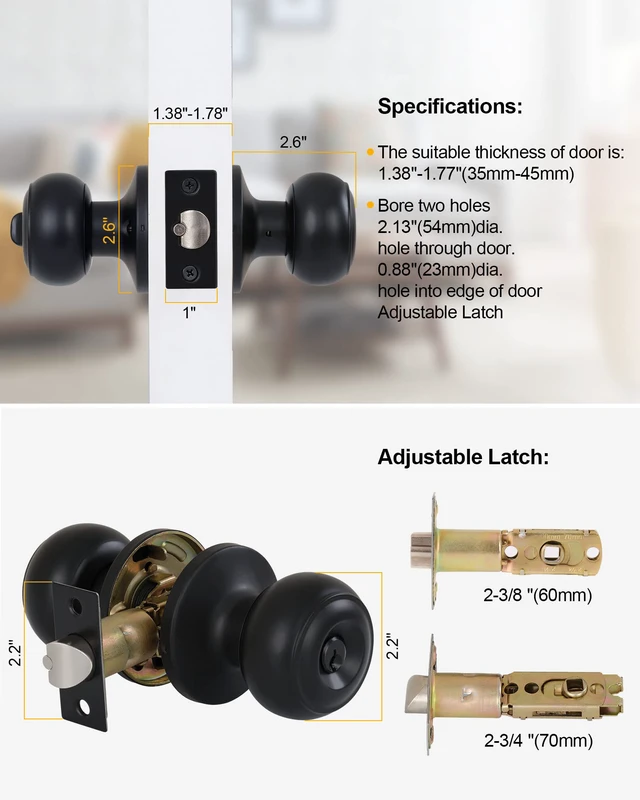Alt view image 6 of 7 - (4 Pack) Entry Door Knobs with Lock and Keyed Alike, Interior/Exterior Flat Ball Door Locks for Bedroom/Bathroom/Front/Offic Doors, Matte Black Finish