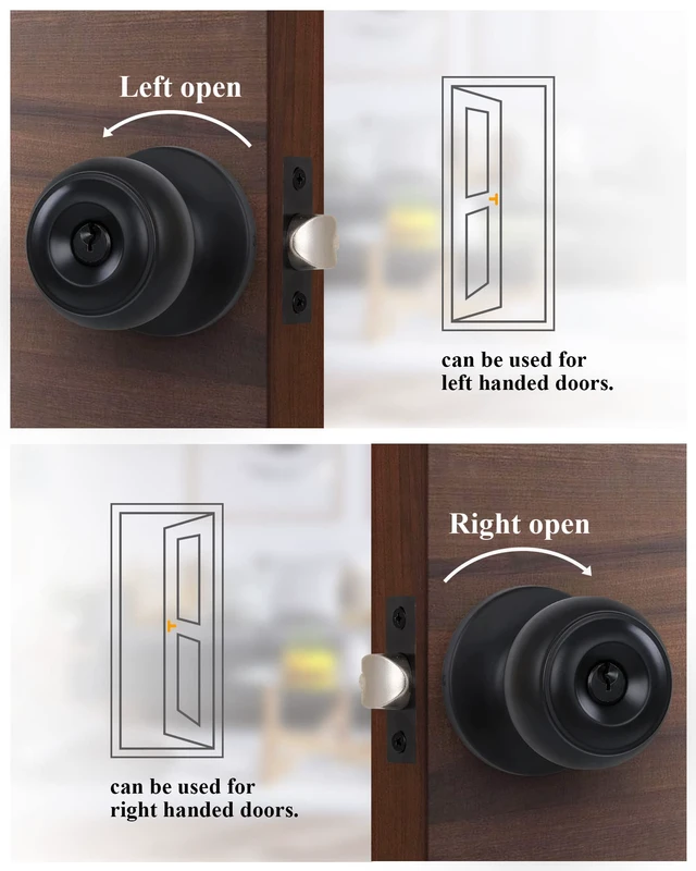 Alt view image 7 of 7 - (4 Pack) Entry Door Knobs with Lock and Keyed Alike, Interior/Exterior Flat Ball Door Locks for Bedroom/Bathroom/Front/Offic Doors, Matte Black Finish