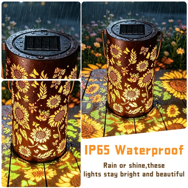 Alt view image 4 of 6 - Colorful Solar Sunflower Lanterns Outdoor, Solar Garden Decor IP65 Waterproof Hanging Lantern for Yard Patio Porch Balcony, Gifts for Women Mom Grandma Birthday