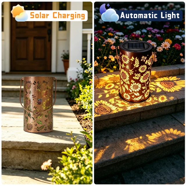 Alt view image 3 of 6 - Colorful Solar Sunflower Lanterns Outdoor, Solar Garden Decor IP65 Waterproof Hanging Lantern for Yard Patio Porch Balcony, Gifts for Women Mom Grandma Birthday