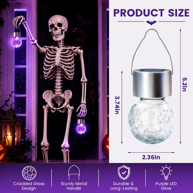 Alt view image 7 of 7 - Halloween Solar Lights Outdoor Solar Hanging Lanterns Outside 12PC Purple, Halloween Tree Decoration, Solar Powered, Waterproof, Crackle Glass, Graden Decor, Gifts for Women, Ornaments