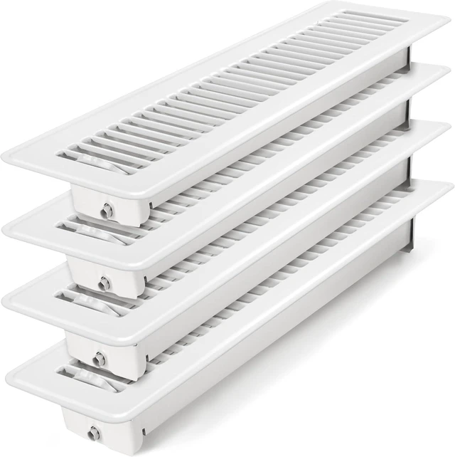 Main image of Floor Register 2x14, 4 Pack Heavy Duty Steel Vent Covers for Home Floor Rust-Resistant Floor Vent Covers, Registers Grille with Adjustable Lever, Energy-Saving, 2 Inch by 14 Inch White Floor Vents