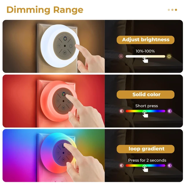 Alt view image 3 of 7 - Night Lights Plug Into Wall with 12-Color Changing, 4 Pack Dusk to Dawn Sensor Led Plug in Night Light Dimmable for Bedroom, Stairs, Kitchen, Hallway, Utility Room, Kids Room