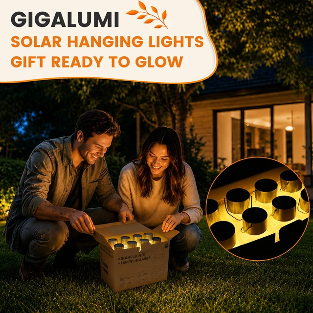 Alt view image 7 of 7 - Solar Lights Outdoor Hanging Lantern Garden Decor for Outside 12Pc Warm White, Waterproof, Solar Powered, Decorative, Crackle Glass, Christmas Decoration, Garden&Tree Decor, Gifts for Women