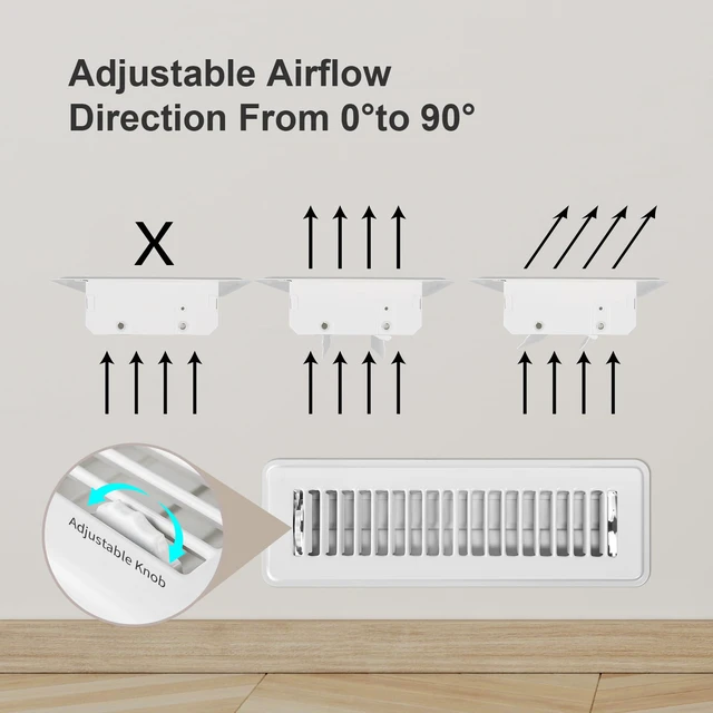 Alt view image 2 of 7 - Floor Register 2x14, 4 Pack Heavy Duty Steel Vent Covers for Home Floor Rust-Resistant Floor Vent Covers, Registers Grille with Adjustable Lever, Energy-Saving, 2 Inch by 14 Inch White Floor Vents