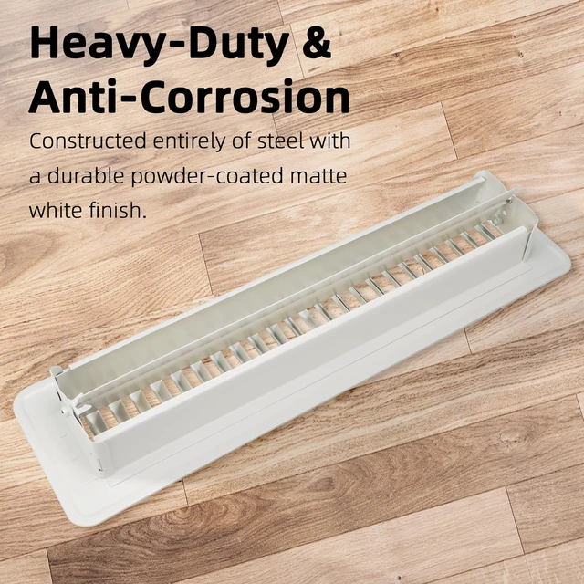 Alt view image 5 of 7 - Floor Register 2x14, 4 Pack Heavy Duty Steel Vent Covers for Home Floor Rust-Resistant Floor Vent Covers, Registers Grille with Adjustable Lever, Energy-Saving, 2 Inch by 14 Inch White Floor Vents