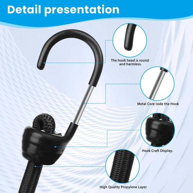 Alt view image 3 of 6 - Mini Bungee Cord with Hooks 12 Inch, Plastic Coated, Without Sharp Hook End, 15 Piece