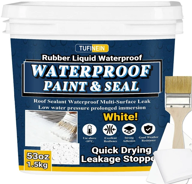 Main image of Rubber Liquid Waterproof Sealant, 53oz/1.5kg White Quick Drying Multi Surface Foundation Leak Repair - Roof Gutters Basement Sealer Waterproof - Indoor & Outdoor Flexible Rubber Paint