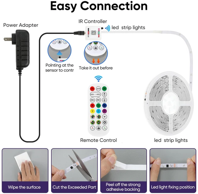 Alt view image 7 of 7 - LED Lights for Bedroom, 50FT IC RGB LED Strip Lights, Smart Control Color Changing, Multiple Colors Chasing Effects, APP & Remote Control, Timer Function, Music Sync Lights for Party, Kitchen