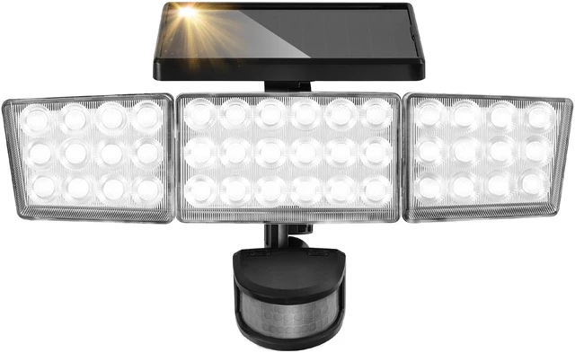 Main image of Solar Lights Outdoor, 3500LM 168 LED Motion Sensor Solar Flood Lights, 3 Heads 300° Wide Angle, 3 Modes IP65 Waterproof Solar Security Lights for Yard Garden Patio, 1 Pack (Black)