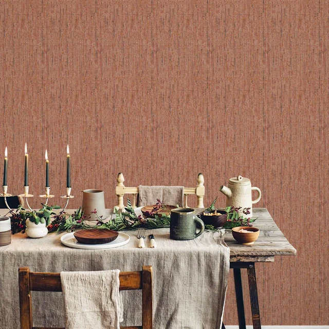 Alt view image 2 of 7 - Woven Wallpaper Peel and Stick 17.3" x 400" Colorful Paint Grasscloth Contact Paper Textured Waterproof Self Adhesive Stick on Wallpaper(48 sq. ft Brick Red)