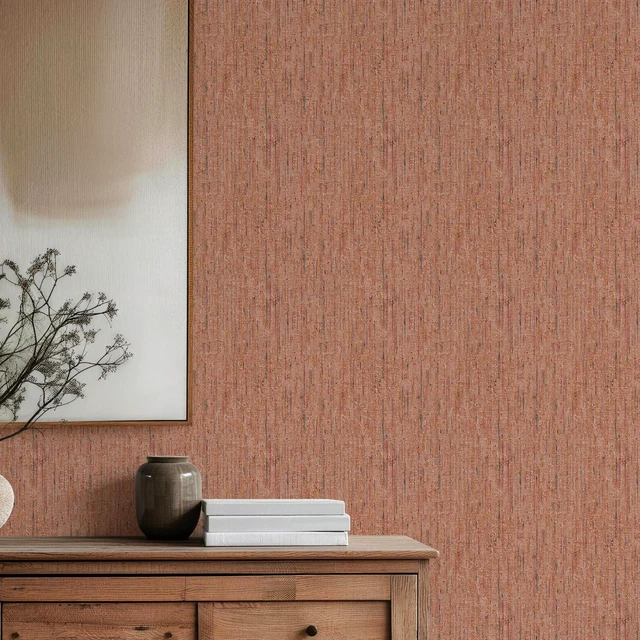 Alt view image 3 of 7 - Woven Wallpaper Peel and Stick 17.3" x 400" Colorful Paint Grasscloth Contact Paper Textured Waterproof Self Adhesive Stick on Wallpaper(48 sq. ft Brick Red)