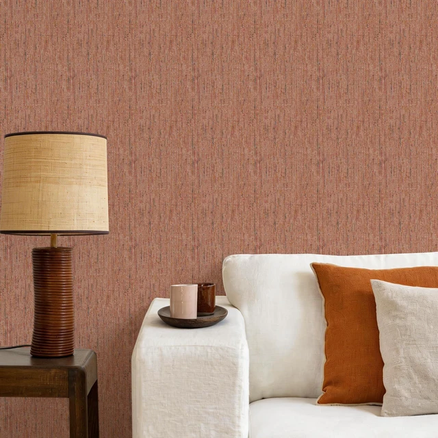 Alt view image 4 of 7 - Woven Wallpaper Peel and Stick 17.3" x 400" Colorful Paint Grasscloth Contact Paper Textured Waterproof Self Adhesive Stick on Wallpaper(48 sq. ft Brick Red)