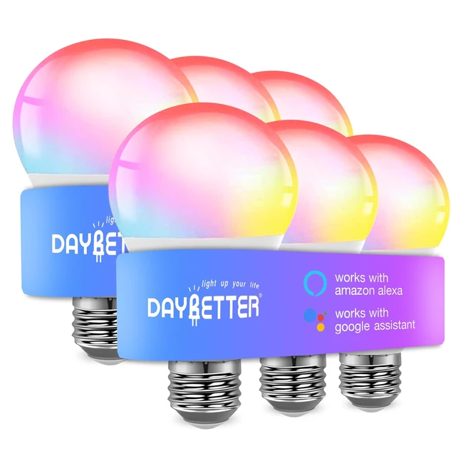 Main image of Smart Light Bulbs, Alexa Light Bulb, A19 WiFi Smart Bulb Work with Alexa and Google Assistant,RGBCW Color Changing Light Bulb 9W 800LM E26,Dimmable,Music Sync,No Hub Required,6 Pack