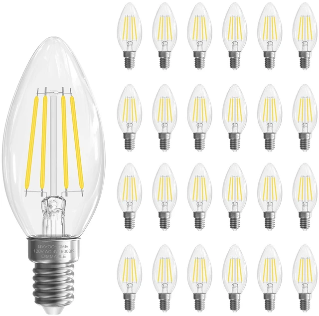 Main image of Candelabra Light Bulbs 40 watt Equivalent, Dimmable LED E12 Bulb, 24 Pack 5000K Daylight White E12 Base B10 Candle Light Bulb for Chandelier, Ceiling Fan, 90+CRI, 400LM, Clear Glass