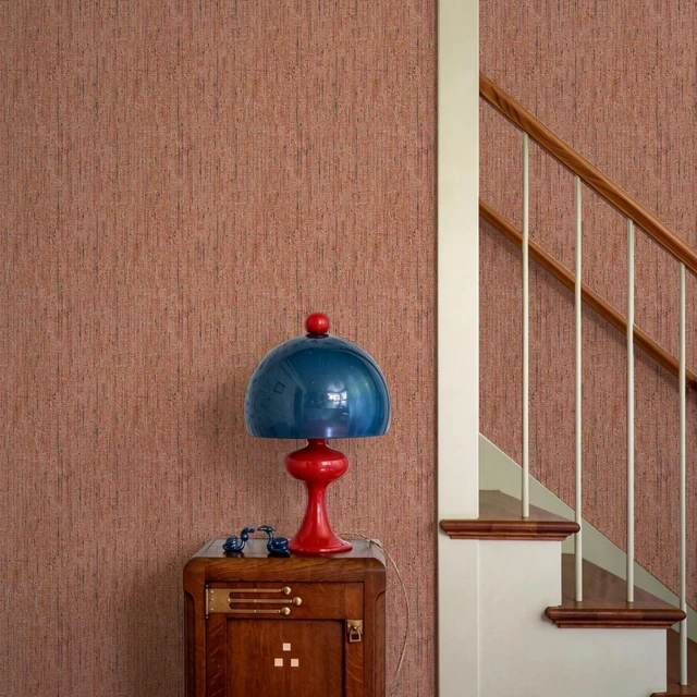 Alt view image 6 of 7 - Woven Wallpaper Peel and Stick 17.3" x 400" Colorful Paint Grasscloth Contact Paper Textured Waterproof Self Adhesive Stick on Wallpaper(48 sq. ft Brick Red)