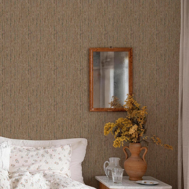 Alt view image 2 of 6 - Woven Wallpaper Peel and Stick 17.3" x 400" Colorful Paint Grasscloth Contact Paper Textured Waterproof Self Adhesive Stick on Wallpaper(48 sq. ft Coffee)