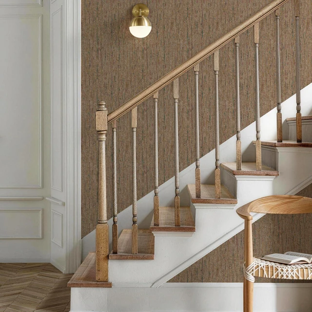 Alt view image 3 of 6 - Woven Wallpaper Peel and Stick 17.3" x 400" Colorful Paint Grasscloth Contact Paper Textured Waterproof Self Adhesive Stick on Wallpaper(48 sq. ft Coffee)