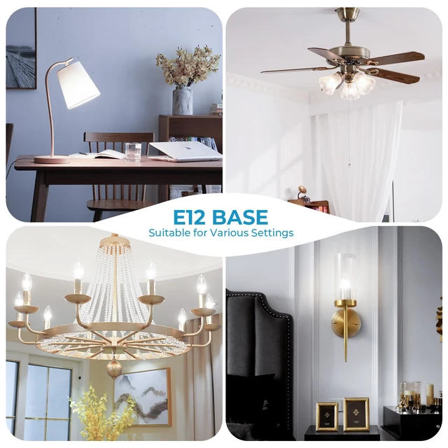 Alt view image 7 of 7 - Candelabra Light Bulbs 40 watt Equivalent, Dimmable LED E12 Bulb, 24 Pack 5000K Daylight White E12 Base B10 Candle Light Bulb for Chandelier, Ceiling Fan, 90+CRI, 400LM, Clear Glass