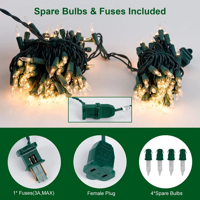 Alt view image 6 of 7 - 3 Sets Christmas Lights, 150 Count 33 FT Each Mini String Lights, Clear Green Wire Fairy Light, 120V UL Certified Connectable Xmas Tree Light for Holiday Patio Party Outdoor Decoration, Warm White