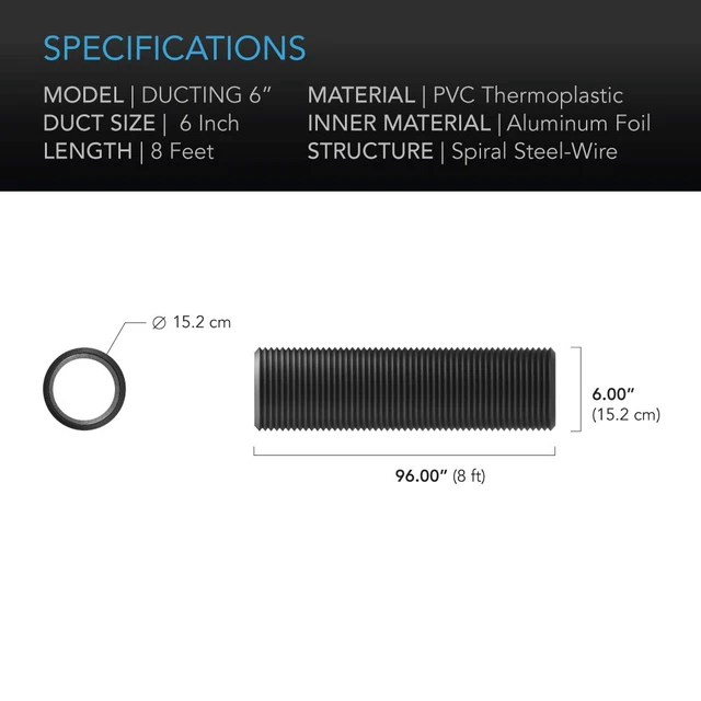 Alt view image 5 of 6 - Flexible 6-Inch Aluminum Ducting, 8-Feet Long Heavy-Duty 4-Layer Protection, Steel-Wire Spiral Structure, Flexible & Extendable, for Heating Cooling Ventilation & Exhaust