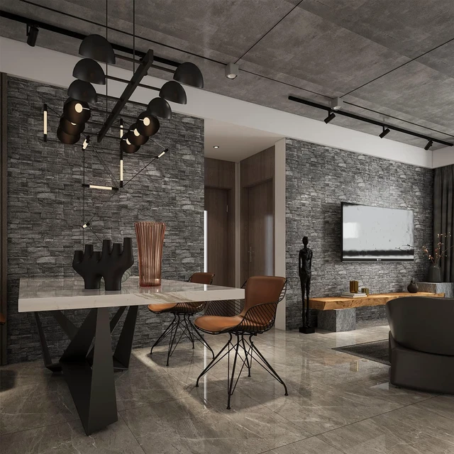 Alt view image 4 of 6 - 20PCS 3D Wall Panels Peel and Stick Foam 3D Brick Wallpaper Peel and Stick Black Faux Stone Wall Panel Self-Adhesive Wallpaper (20PCS, Black)