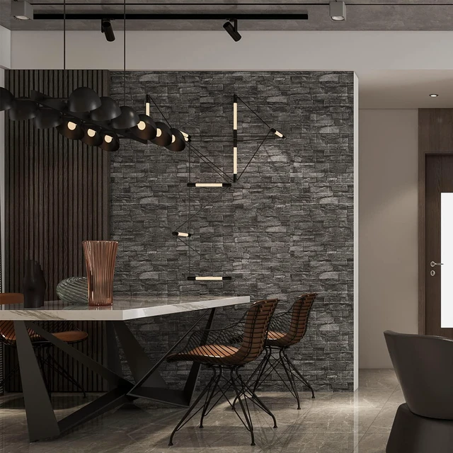 Alt view image 3 of 6 - 20PCS 3D Wall Panels Peel and Stick Foam 3D Brick Wallpaper Peel and Stick Black Faux Stone Wall Panel Self-Adhesive Wallpaper (20PCS, Black)