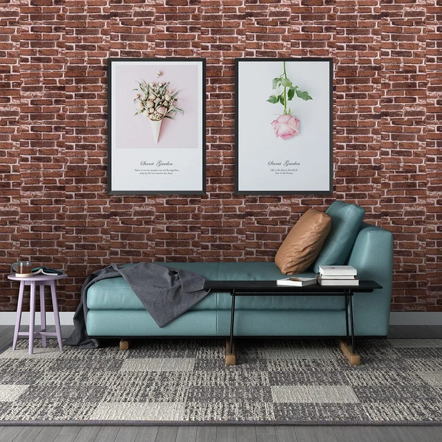 Alt view image 2 of 6 - 20PCS 3D Wall Panels Peel and Stick Foam 3D Brick Wallpaper Peel and Stick Red Faux Stone Wall Panel Self-Adhesive Wallpaper (20PCS, Red)