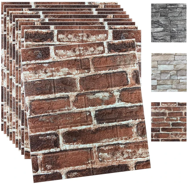 Main image of 20PCS 3D Wall Panels Peel and Stick Foam 3D Brick Wallpaper Peel and Stick Red Faux Stone Wall Panel Self-Adhesive Wallpaper (20PCS, Red)