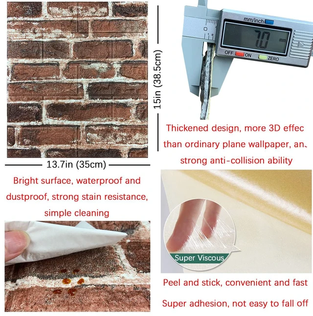 Alt view image 5 of 6 - 20PCS 3D Wall Panels Peel and Stick Foam 3D Brick Wallpaper Peel and Stick Red Faux Stone Wall Panel Self-Adhesive Wallpaper (20PCS, Red)
