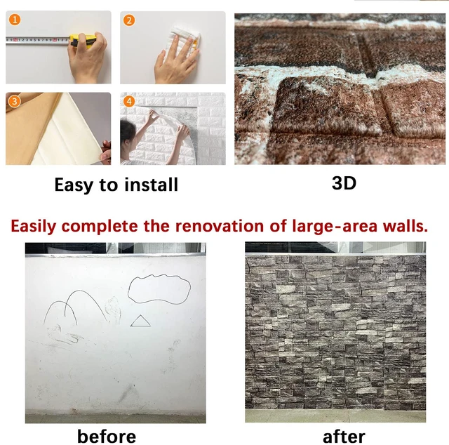 Alt view image 6 of 6 - 20PCS 3D Wall Panels Peel and Stick Foam 3D Brick Wallpaper Peel and Stick Red Faux Stone Wall Panel Self-Adhesive Wallpaper (20PCS, Red)