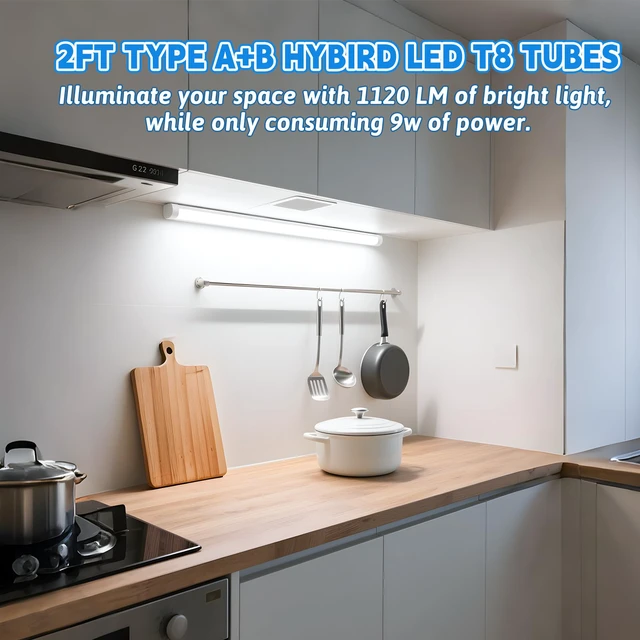 Alt view image 4 of 7 - 2FT LED Tube Light, T8 T10 T12 Type B LED Light Bulb, 10W(24W Equiv.), 5000K Daylight, 1120LM, 24 Inch F20T12 Fluorescent Replacement, Remove Ballast, Double-Ended Power, Clear Cover, 4 Pack