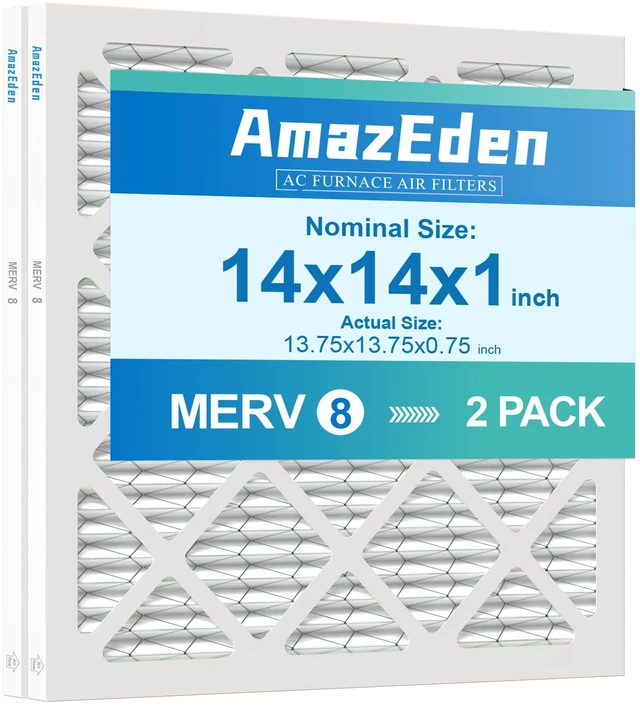 Main image of 14x14x1 AC Air Filter 2 Pack MERV 8 Dust Defense Pleated Filters Furnace HVAC Air Filters Replacement for Home MPR 600 FPR 5 (Actual Size: 13.75x13.75x0.75 Inches)