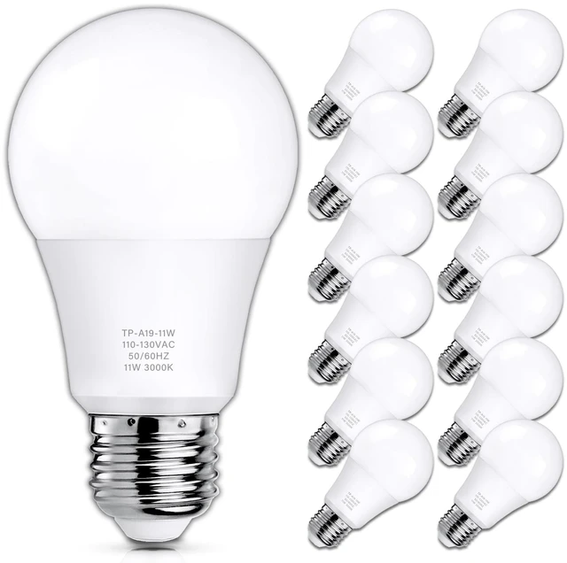 Main image of A19 LED Light Bulbs, 100 Watt Equivalent LED Bulb, 1100 Lumens Soft White 3000K E26 Medium Base, Non-Dimmable 11W LED Bulb 12-Pack