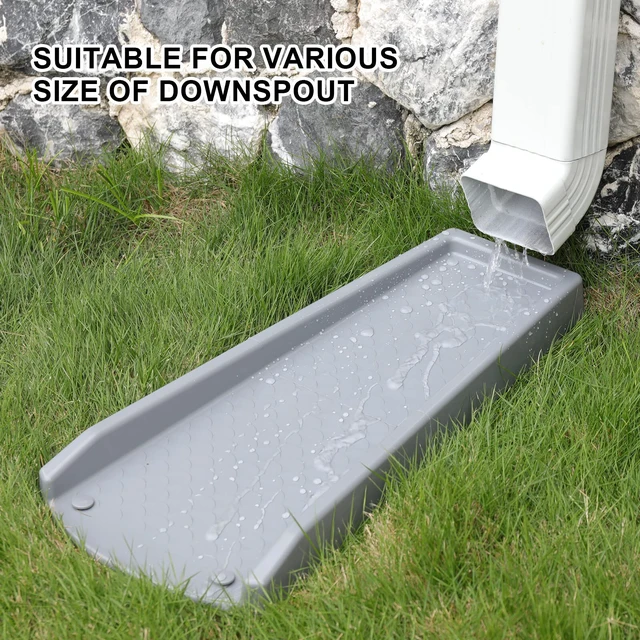 Alt view image 5 of 6 - Rain Gutter Downspout Splash Block, Gutter Downspout Extensions for Water Drainage, 24" Gutter Splash Guards Downspout Extender, Fixable Down spout Drain Trays with PE Nails(2 Pack, Gray)