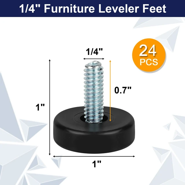 Alt view image 2 of 7 - 1/4" Thread Furniture Feet Levelers, 24 PCS Adjustable Furniture Feet Threaded Screw in, Leveling Feet Screw On Furniture Glide Leveling for Table, Cabinets, Chairs, Stool Legs