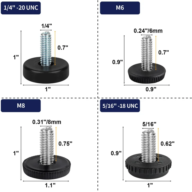 Alt view image 3 of 7 - 1/4" Thread Furniture Feet Levelers, 24 PCS Adjustable Furniture Feet Threaded Screw in, Leveling Feet Screw On Furniture Glide Leveling for Table, Cabinets, Chairs, Stool Legs