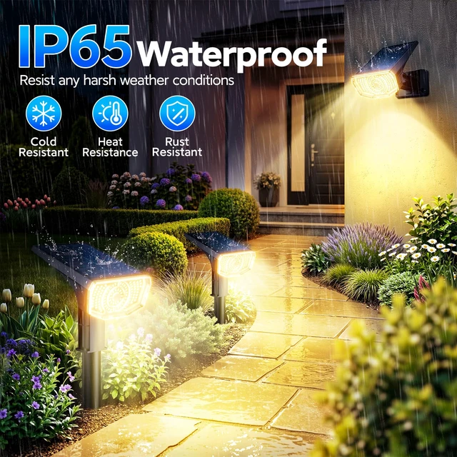 Alt view image 4 of 7 - Solar Spot Lights Outdoor Waterproof IP65, 100 LED Solar Lights Outdoor Super Bright Solar Spotlights 3000K&2 Lighting Modes, 2-in-1 Ground Spike & Wall Mount Solar Landscape Spotlights for Yard