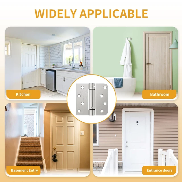 Alt view image 6 of 7 - 4 Pack Self Closing Door Hinges, 4 Inch Spring Loaded Hinges with Square & 5/8'' Radius Corners, Adjustable Tension for Garage, Front Door, for Left and Right Hand Door, UL Listed