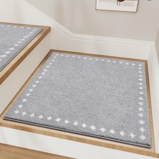 Main image of Plush Square Stair Treads Landing-Mat Non Slip Indoor 31"x31" Grey Soft Stair Runners for Wooden Steps, Landing Rug-Stair Carpet Treads Reusable for Kids Elders and Pets, Washable Stair Rugs